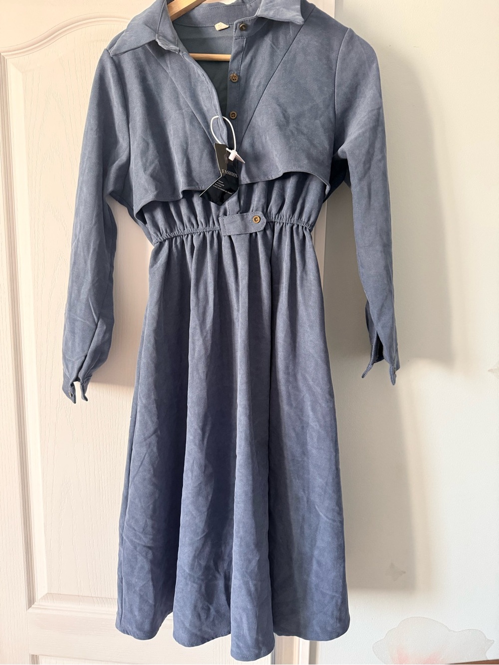 Blue Collared Button-Front Midi Dress
